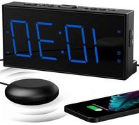 Réveil sonore avec fonction vibreur pour malentendants, grand écran, station de recharge USB, fonction de réglage de l'intensité lumineuse