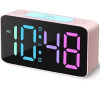 Réveil super puissant pour adultes, horloge numérique avec veilleuse 7 couleurs, variateur, rose + RVB
