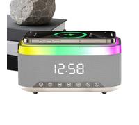 Réveil table de chevet avec chargeur sans fil, haut-parleur Blüetoóth et machine à bruit blanc, veilleuse à changement de couleur, alarme numérique répétition | Pour chambre à coucher, nuit, intérieur