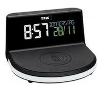 TFA Dostmann Charge-IT Wireless Réveil numérique, 60.2028.01, avec Fonction de Charge sans Fil (Qi), Date, température ambiante, avec lumière d'ambiance, Noir