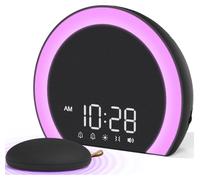 Réveil vibrant lumineux - Réveil numérique - Vibration sans fil - 9 couleurs de veilleuse - Alarme forte 112 dB