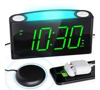 Reveil Vibreur Puissant Fort, Réveil Digitale Veilleuse de Nuit avec Chargement USB Double,Type C, Affichage à LED,Volume de l'alarme Luminosité Réglable,Horloge de Chevet pour Gros Dormeur, Sourds
