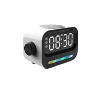 Réveillez-Vous Avec Style : Enceinte Bluetooth Lumineuse Avec Horloge Et Chargeur Sans Fil Blanc