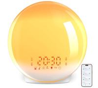 Réveils lever du soleil, lumière de réveil avec simulation lever du soleil/coucher du soleil, contrôle par application, 4 alarmes, calibrage automatique de l'heure, fonction snooze, radio FM, 7 sons