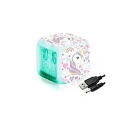 Réveils numériques licorne pour les filles, cube lcd led de nuit brillante avec enfants légers réveillez-vous l'horloge de chevet cadeaux G