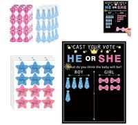 Révélation du Genre - Décoration de Fête de Genre, Poster de Vote, 27 Stickers Nœud Papillon pour Garçon et Fille, 5 Stickers Étoiles, Taille 54x69cm, Cadeau Parfait pour Future Maman