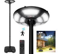 Réverbère solaire 750LEDs 6500K Lampe solaire avec détecteur de mouvement et mât lumineux de 2m Pied remplissable d'eau Lampe de sécurité extérieure Projecteur solaire