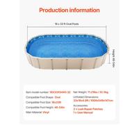 Revêtement de Piscine-VEVOR-Ovale-1006x549x147 cm, Doublure de Style Chevauchement en Vinyle Calibre Standard-Hauteur 137 cm