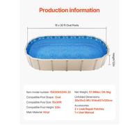 Revêtement de Piscine-VEVOR-Ovale-914x457x120 cm, Doublure de Style Unibead Durable en Vinyle Calibre Standard-Hauteur 132 cm