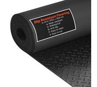 Revêtement de sol en caoutchouc - Tapis de sol antidérapant pour garage - 122 x 762 cm - Épaisseur : 3 mm - Surface à picots - Facile à nettoyer - Convient pour garage, entrepôt, atelier - Noir