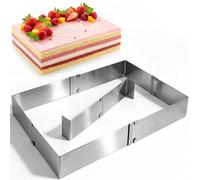 Revkknv Cadre Rectangulaire Réglable avec Système Fixation, Haute 5cm | Moule à Gâteau Carré en Acier Inoxydable de Qualité Supérieure Parfait pour Mousse, Entremets, Pâtisserie