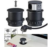 Revolt Multiprise de bureau encastrable et rétractable avec 3 prises 230V et 2 x USB