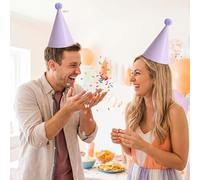 RevpoltIQ Lot de 10 chapeaux de fête colorés avec pompons, chapeaux coniques en papier pour enfants et adultes, mini chapeaux de fête amusants pour anniversaire, pendaison de crémaillère, accessoires