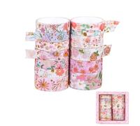 RevpoltIQ Lot de 12 rouleaux de ruban adhésif Washi décoratif pour scrapbooking, journal, planificateurs, loisirs créatifs, emballage cadeau, feuille d'or et fleurs roses - 20 mm x 2 m