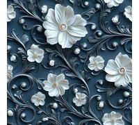 ReWallpaper Bleu Papier Peint Autocollant Mural Chambre Fleuri Vintage 44.5CMx7M Film Adhesif pour Meuble Bleu Blanc Papier Peint Panoramique 3d Floral Effet Amovible Papiers Peints