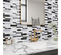 ReWallpaper Credence Adhesive pour Cuisine Effet Marbre Blanc Noir 17 Pièces Dalle PVC Adhesive Murale 3d Imperméable Carreau Adhesif Mural Gris pour Salle De Bain Toilette Cheminée 30.5x30.5CM