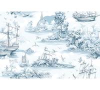 ReWallpaper Papier Peint Adhesif Mural Toile De Jouy 44.5CMx7M Bleu Blanc Papier Adhesif pour Meuble Porte Tiroir Rouleau Adhésif Motif Voile Papiers Peints Autocollants Chambre Adulte