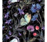 ReWallpaper Papier Peint Fleuri Coloré Papier Peint Adhesif Mural Fleurs Bleu Noir Papier Adhesif Pour Meuble Motif Vintage Papillons 44,5CM × 3M Papier Peint Noir Motif pour Chambre Fille Salon