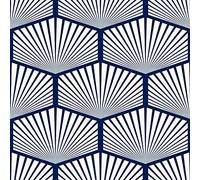 ReWallpaper Papier Peint Géométrique Bleu et Beige avec Rayure Hexagone 44.5CM X 3M Papier Peint Adhesif Déco Gallérie Salon Chambre Moderne Douche Etagère Placard Tiroir En Classe Pas Cher