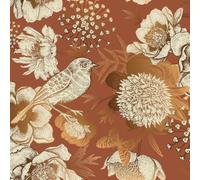 ReWallpaper Papier Peint Terracotta Motif Fleuri 44.5CMx7M Papier Adhesif Meuble Oiseau Doré Vintage Revetement Mural Adhesif Chambre Adulte Salon Terracotta Papiers Peints Cuisine Amovible