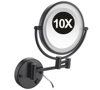 REWIS Miroir de Maquillage grossissant éclairé par LED Double Face de 8 Pouces, Miroir de courtoisie Mural câblé avec Interrupteur, Miroir cosmétique de Rasage HD réglable et pivotant,Noir,10X