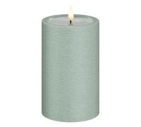 ReWu Deluxe Homeart Unique Bougie LED d'intérieur avec flamme réaliste sur un miroir en cire véritable - Fabriquée à la main - Vert sauge 7,5 x 15 cm