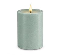 ReWu Deluxe Homeart Unique Bougie LED d'intérieur avec flamme réaliste sur un miroir en cire véritable - Fabriquée à la main - Vert sauge 7,5 x 12,5 cm