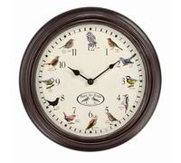 ReWu Horloge murale ronde, motif oiseau, 29,8 cm | 12 voix d'oiseaux
