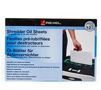 Rexel| Lot de 12 Feuilles prélubrifiées pour Destructeur de documents| Entretien de la déchiqueteuse| 2101948