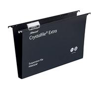 Rexel Lot de 25 dossiers suspendus ultra résistants avec onglets et inserts pour armoires de classement, base de 30 mm, polypropylène, noir, Crystalfile Extra, 300081