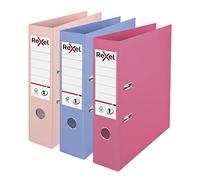 Rexel | Lot de 3 classeurs A4 à levier en plastique pastel (rose, bleu, pêche) | 500 feuilles | Dos de 75mm | Mécanisme breveté N°1 | Etiquettes de dos remplaçables | Archivage et Classement | 2115711
