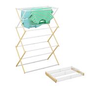 Rexladays Étendoir à Linge, Pliable, 11 Barres, H x L x P : 107 x 43-74 x 37 cm, Bambou et métal, Nature et Blanc