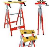 REXXER Table de travail télescopique, charge maximale 100 kg – Banc de travail mobile | Réglable en hauteur et en inclinaison, mécanisme à manivelle, structure en acier, pliable, idéal pour l'atelier