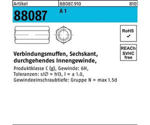 Reyher ART 88087 Manchon de connexion, 6kt. A 1 / A 2 M8x30 SW 13 A 1/A 2 S