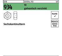 Reyher DIN 934 10 M8 galv. zingué gal Zn S