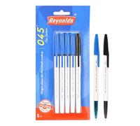 Reynolds Lot de 5 stylos à bille 045 (4 bleus et 1 noir) | Prise en main confortable | Pour étudiants et papeterie de bureau | Pointe de 0,7 mm
