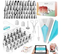 RFAQK Lot de 74 Poches à Douille et Douilles pour décoration de gâteaux avec 48 Douilles numérotées, 20 + 1 Poches à Douille pour décoration de gâteaux, Biscuits, Cupcakes, Douilles de décoration de