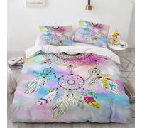 RFFLUX 3D Attrape-rêves Housse de Couette 240x260 cm 2 Personne 3 Pièces Microfibre Ultra Doux Boho Parure de Lit avec Fermeture éclair avec 2 Taies d'Oreillers 50x75 cm（Style 216-20）