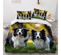 RFFLUX 3D Border Collie Housse de Couette 200x200 cm 2 Personne 3 Pièces Microfibre Ultra Doux Animaux Chiens Parure de Lit avec Fermeture éclair avec 2 Taies d'Oreillers 50x75 cm（Style 228-12）