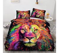 RFFLUX 3D Lion Housse de Couette 140x200 cm 1 Personne 3 Pièces Réversible Ultra Doux Résumé Animaux Parure de Lit Fermeture éclair avec 2 Taies d'Oreillers 65x65 cm（Style 230-18）