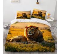 RFFLUX 3D Lion Housse de Couette 220x240 cm 2 Personne 3 Pièces Microfibre Ultra Doux Animaux Lion Parure de Lit avec Fermeture éclair avec 2 Taies d'Oreillers 50x75 cm（Style 229-10）