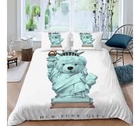 RFFLUX 3D Microfibre Housse de Couette New York 140x200 cm 1 Personne Ultra Doux Drôle Statue De La Liberté Parure de Lit avec Fermeture éclair Enfant GarçOn Fille avec 2 Taies d'Oreillers 50x75