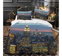 RFFLUX 3D New York Housse de Couette 140x200 cm 1 Personne 3 Pièces Microfibre Ultra Doux New York Parure de Lit avec Fermeture éclair avec 2 Taies d'Oreillers 65x65 cm（Style 10-10）