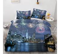 RFFLUX 3D New York Housse de Couette 220x240 cm 2 Personne 3 Pièces Réversible Ultra Doux New York Parure de Lit avec Fermeture éclair avec 2 Taies d'Oreillers 65x65 cm（Style 7-4）
