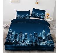 RFFLUX 3D New York Housse de Couette 220x240 cm 2 Personne 3 Pièces Réversible Ultra Doux Ville Paysage Parure de Lit avec Fermeture éclair avec 2 Taies d'Oreillers 50x75 cm（Style 7-6）