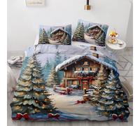 RFFLUX 3D Noël Housse de Couette 140x200 cm 1 Personne 3 Pièces Réversible Ultra Doux Arbre De Noël Parure de Lit Fermeture éclair avec 2 Taies d'Oreillers 50x75 cm（Style 223-12）