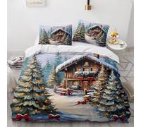RFFLUX 3D Noël Housse de Couette 200x200 cm 2 Personne 3 Pièces Microfibre Ultra Doux Arbre De Noël Parure de Lit avec Fermeture éclair avec 2 Taies d'Oreillers 50x75 cm（Style 223-12）