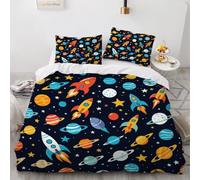 RFFLUX 3D Planète Housse de Couette 200x200 cm 2 Personne 3 Pièces Microfibre Ultra Doux Fusée Spatiale Parure de Lit avec Fermeture éclair avec 2 Taies d'Oreillers 65x65 cm（Style 229-13）