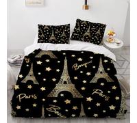 RFFLUX 3D Tour Eiffel Housse de Couette 200x200 cm 2 Personne 3 Pièces Microfibre Ultra Doux Paris Parure de Lit avec Fermeture éclair avec 2 Taies d'Oreillers 50x75 cm（Style 227-12）