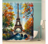 RFFLUX Tour Eiffel Rideau de Douche Anti Moisissure 120x200 cm 3D Paris Rideaux de Douche Lavable en Machine Imperméable Tissu Polyester avec 12 Crochets（Style 216-13）
